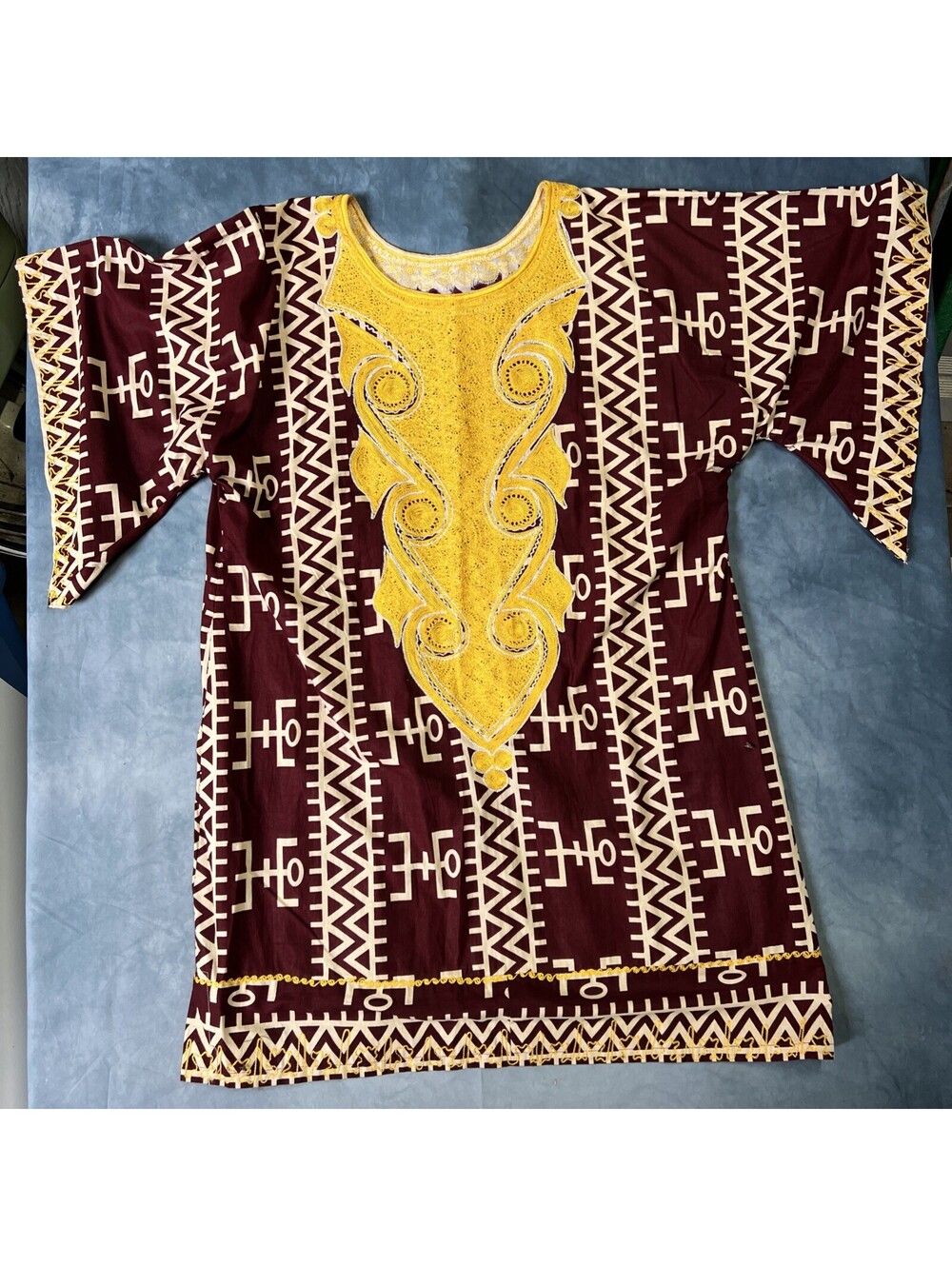 African clothing for men-Dashiki  Burgundy With Yellow/Gold Embroidery